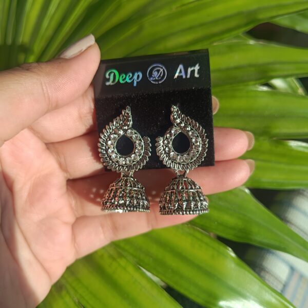 Peacock Twist Oxidised Jhumkas