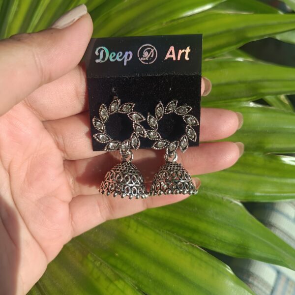 Leaf Ring Oxidised Jhumka Earrings